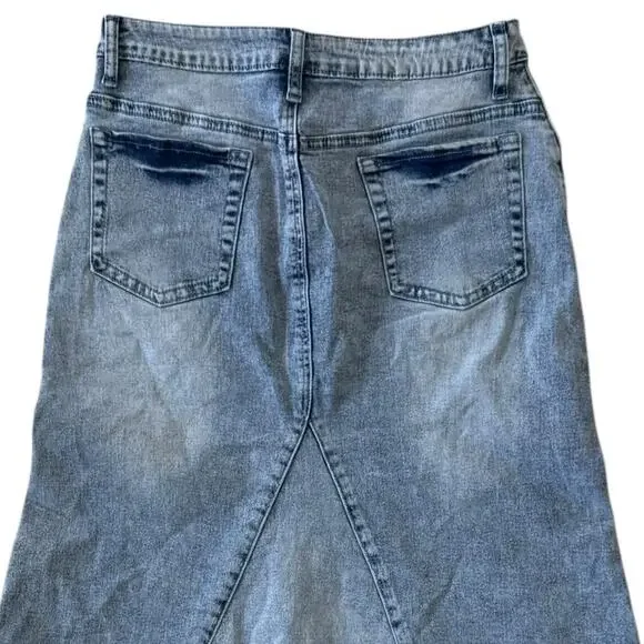 Denim Maxi Skirt Stretch Jean Skirt Size Small - Picture 7 of 13